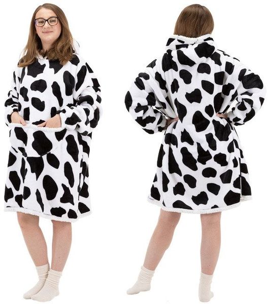 Kocobluza damska oversize koc bluza 2w1 z kapturem ciepła szlafrok futrzak czarno-biały UNIWERSALNY. Białe szlafroki damskie Springos, uniwersalny, bez wzorów, bez ramiączek, z kapturem. Za 51.93 zł.