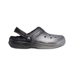 Klapki sandały Crocs Classic Glitter Lined Clog Srebrne 205842-067. Czarne klapki męskie Crocs, bez wzorów, bez zapięcia. Za 189.00 zł.