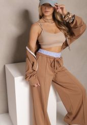 Brązowy Komplet Dresowy z Wiskozą Bluza i Spodnie o Szerokim Kroju Melriva. Brązowe bluzy damskie Renee, bez wzorów, z dresówki, bez ramiączek, z kapturem. Za 179.99 zł.
