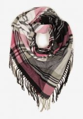 Szaro-Różowy Kraciasty Szalik z Wiskozy i Bawełny z Frędzlami Relavis. Szare szaliki damskie Renee, na zimę, bez wzorów, z bawełny. Za 54.99 zł.