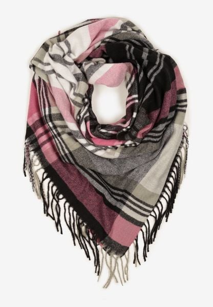 Szaro-Różowy Kraciasty Szalik z Wiskozy i Bawełny z Frędzlami Relavis. Szare szaliki damskie Renee, na zimę, bez wzorów, z bawełny. Za 54.99 zł.