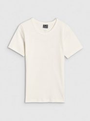4F T-shirt slim z prążkowanej dzianiny damski - biały XXL. Białe t-shirty damskie 4F, xs, bez wzorów, z bawełny, klasyczne, bez kołnierzyka, bez ramiączek. W wyprzedaży za 39.99 zł.