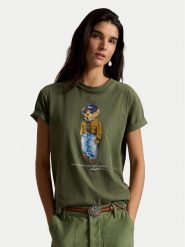 Polo Ralph Lauren T-Shirt 211B17806001 Zielony ciemny Regular Fit. Zielone t-shirty damskie Polo Ralph Lauren, s, bez wzorów, z bawełny, bez kołnierzyka, bez ramiączek. Za 719.99 zł.