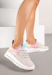 Biało-Różowe Buty Sportowe Sneakersy Siateczkowe na Tłoczonej Platformie Lurilia. Białe obuwie sportowe damskie Renee, bez wzorów, z jeansu, bez zapięcia. Za 59.99 zł.