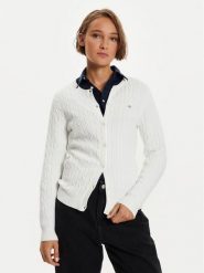 Gant Kardigan 4800103 Biały Slim Fit. Białe kardigany damskie GANT, s, bez wzorów, z bawełny, bez kołnierzyka. Za 549.99 zł.