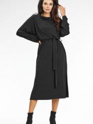 Sukienka Model A671 Black - awama. Czarne sukienki damskie Awama, do pracy, l, bez wzorów, z dzianiny, biznesowe, bez kołnierzyka, plus size, bez ramiączek, midi, proste. Za 329.82 zł.