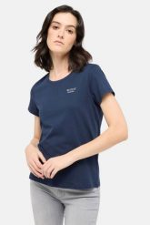 Damski T-Shirt Mustang Style Alma Navy Blazer 1016155 5324. Niebieskie t-shirty damskie Mustang, l, bez wzorów, bez kołnierzyka, bez ramiączek. Za 79.99 zł.