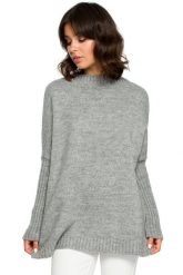 Elegancki gruby sweter z kimonowymi rękawami jasny szary. Szare swetry nierozpinane damskie Polskie swetry, s, bez wzorów, z dzianiny, eleganckie, bez kołnierzyka, bez ramiączek. Za 229.00 zł.