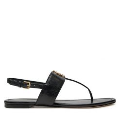 Sandały Tory Burch. Czarne sandały damskie Tory Burch, bez wzorów, bez obcasa, na płaskiej podeszwie, bez zapięcia. Za 819.99 zł.