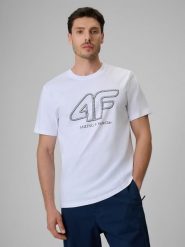 4F T-shirt regular z nadrukiem męski - biały XL. Białe t-shirty męskie 4F, m, bez wzorów, z bawełny, bez kołnierzyka, bez ramiączek. Za 69.99 zł.
