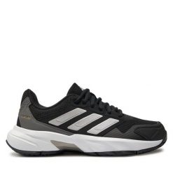 Buty do tenisa adidas. Czarne obuwie sportowe damskie Adidas, bez wzorów, bez zapięcia, tenisowe. Za 269.99 zł.