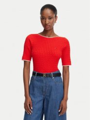Tommy Hilfiger Sweter Fine Gg Cable Boat WW0WW50103 Czerwony Regular Fit. Czerwone swetry nierozpinane damskie Tommy Hilfiger, s, bez wzorów, z bawełny, bez kołnierzyka, bez ramiączek. Za 489.99 zł.