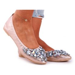 PS1 Baleriny Damskie z Kamieniami Złote Crystal złoty. Żółte balerinki damskie bez wzorów, eleganckie, bez obcasa, bez zapięcia. Za 155.14 zł.