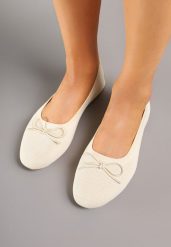 Beżowe Balerinki Materiałowe z Kokardką Melkio. Brązowe balerinki damskie Born2be, bez wzorów, z materiału, eleganckie, bez obcasa, na obcasie, bez zapięcia. Za 44.99 zł.