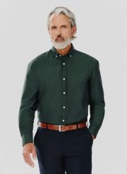 PAKO LORENTE – Gładka koszula męska zielona długi rękaw. Zielone koszule męskie Pako Lorente, m, bez wzorów, z bawełny, bez kołnierzyka, bez ramiączek. Za 139.99 zł.