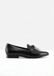 Loafersy z kokardką. Czarne balerinki damskie bonprix, bez wzorów, bez obcasa, bez zapięcia. Za 54.99 zł.