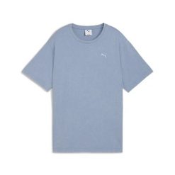 Damska koszulka Essentials Elevated o luźnym kroju z efektem sprania PUMA. Niebieskie bluzki damskie Puma, bez wzorów, sportowe, bez kołnierzyka, bez ramiączek. Za 129.00 zł.