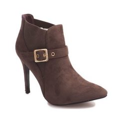 Botki Na Szpilce Zamsz PK097 Khaki. Zielone botki damskie ButyModne, na jesień, bez wzorów, z zamszu, eleganckie, bez obcasa, na szpilce, bez zapięcia. Za 84.99 zł.