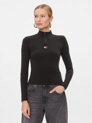 Tommy Jeans Bluzka Xs Badge DW0DW16496 Czarny Slim Fit. Czarne bluzki damskie Tommy Jeans, s, bez wzorów, z bawełny, bez kołnierzyka, bez ramiączek. Za 159.99 zł.