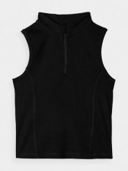 4F Top slim z prążkowanej dzianiny damski - czarny XL. Czarne topy damskie 4F, xl, bez wzorów, z bawełny, klasyczne, bez kołnierzyka, bez ramiączek. W wyprzedaży za 39.99 zł.
