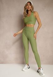 Ciemnozielone Sportowe Legginsy z Wytłoczonym Wzorkiem Askida. Zielone legginsy damskie Renee, m, bez wzorów, z jeansu. Za 34.99 zł.