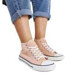 Jasnoróżowe wysokie trampki Eliska. Czerwone trampki i tenisówki damskie bez wzorów, przed kolano, bez zapięcia. Za 74.48 zł.