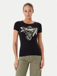 Guess T-Shirt W5YI13 J1314 Czarny Regular Fit. Czarne t-shirty damskie Guess, xxl, z aplikacjami, z bawełny, bez kołnierzyka, bez ramiączek. Za 139.99 zł.