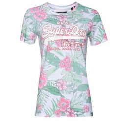 Koszulka turystyczna damska Superdry Vintage Logo Tropical t-shirt. Białe koszulki sportowe damskie Superdry, bez wzorów, z bawełny, bez ramiączek. W wyprzedaży za 80.00 zł.