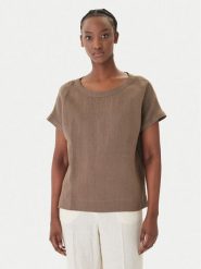 Marella T-Shirt Geyser 2615111132 Beżowy Regular Fit. Brązowe t-shirty damskie Marella, bez wzorów, ze lnu, bez kołnierzyka, bez ramiączek. Za 439.99 zł.