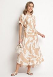 Brązowa Sukienka Rozkloszowana z Bawełną w Abstrakcyjny Print Telanisa. Brązowe sukienki damskie Born2be, na co dzień, xl, bez wzorów, z bawełny, eleganckie, bez kołnierzyka, bez ramiączek, maxi, rozkloszowane. Za 69.99 zł.