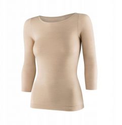 LS1628W Koszulka damska z rękawem 3/4 COMFORT MERINO beżowy M. Brązowe bluzki damskie Brubeck, m, bez wzorów, bez kołnierzyka, bez ramiączek. Za 247.33 zł.