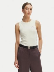 Tommy Hilfiger T-Shirt WW0WW49250 Écru Slim Fit. Białe t-shirty damskie Tommy Hilfiger, xxs, bez wzorów, z bawełny, bez kołnierzyka, bez ramiączek. Za 224.99 zł.