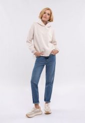 Bluza oversize z kapturem B-SIGI. Brązowe bluzy damskie Volcano, s, bez wzorów, z dzianiny, bez ramiączek, z kapturem. Za 159.99 zł.