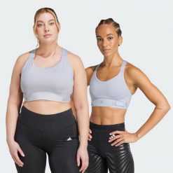 Biustonosz FastImpact Luxe Run High-Support. Szare bielizna sportowa damska Adidas, plus size, bez wzorów, z materiału. Za 349.00 zł.