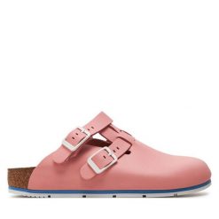 Klapki Birkenstock. Czerwone klapki damskie Birkenstock, bez wzorów, bez obcasa, bez zapięcia. Za 529.99 zł.