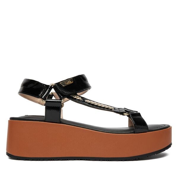 Sandały Liu Jo. Czarne sandały damskie Liu Jo, bez wzorów, bez obcasa, na koturnie, bez zapięcia. Za 639.99 zł.