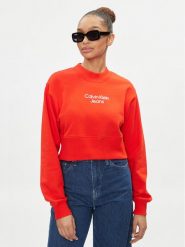 Calvin Klein Jeans Bluza Stacked Institutional J20J221466 Czerwony Regular Fit. Czerwone bluzy damskie Calvin Klein Jeans, m, bez wzorów, z bawełny, bez ramiączek, bez kaptura. Za 299.99 zł.