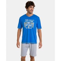 Piżama męska rozm. XL P241318 krótki rękaw 158 Blue. Niebieskie piżamy męskie Massana Homewear, m, bez wzorów, z bawełny, bez kołnierzyka, bez ramiączek, krótkie. Za 234.00 zł.