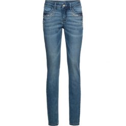 Dżinsy ze stretchem z ozdobnymi kamieniami SKINNY bonprix niebieski "bleached used". Jeansy damskie marki bonprix. Za 99.99 zł.
