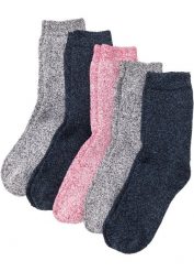 Ciepłe skarpety frotte (5 par), bawełna organiczna. Niebieskie rajstopy i pończochy bonprix, bez wzorów, z bawełny. Za 54.99 zł.