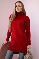 Sweter ze stójką czerwony. Czerwone swetry nierozpinane damskie KESI, na zimę, l, bez wzorów, z wełny, klasyczne, bez kołnierzyka, plus size, bez ramiączek. Za 178.78 zł.