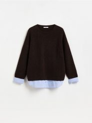 Sweter z domieszką wełny i alpaki - ciemnobrązowy. Brązowe swetry nierozpinane damskie Reserved, l, bez wzorów, z dzianiny, bez kołnierzyka, bez ramiączek. Za 149.99 zł.