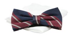 Mucha Jedwabna Granatowo-Bordowa w Paski z Białą Poszetką, Elegancka, Męska -CHATTIER. Czerwone krawaty i muchy Chattier, bez wzorów, z jedwabiu, eleganckie. Za 79.00 zł.