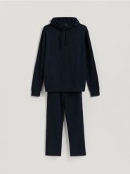 Dwuczęściowa piżama - granatowy. Niebieskie piżamy męskie Reserved, l, bez wzorów, z bawełny, bez kołnierzyka, bez ramiączek. Za 159.99 zł.