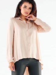 Koszula Damska Model A527 Beige - awama. Brązowe koszule damskie Awama, l, bez wzorów, z elastanu, eleganckie, bez kołnierzyka, bez ramiączek. Za 300.83 zł.