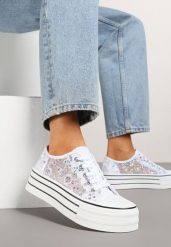Białe Trampki Vices z Siateczki z Cekinami na Grubej Podeszwie Telanila. Białe trampki i tenisówki damskie Renee, bez wzorów, z jeansu, bez zapięcia. Za 69.99 zł.