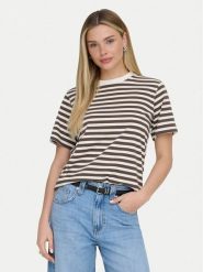 ONLY T-Shirt Livina 15272227 Brązowy Regular Fit. Brązowe t-shirty damskie ONLY, l, bez wzorów, z bawełny, bez kołnierzyka, bez ramiączek. Za 99.99 zł.