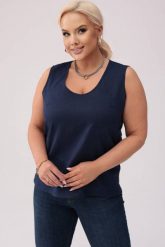 Lniany top Clea w granatowym kolorze PLUS SIZE OVERSIZE XXL. Niebieskie topy damskie Moda Size Plus Iwanek, l, bez wzorów, ze lnu, eleganckie, bez kołnierzyka, bez ramiączek. W wyprzedaży za 139.90 zł.