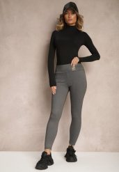 Szare Legginsy High Waist Ozdobione Aplikacją Sevirra. Szare legginsy damskie Renee, z aplikacjami, z jeansu. Za 24.99 zł.