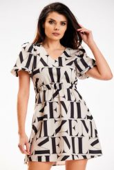 Mini Letnia Sukienka w Czarne Litery. Czarne sukienki damskie Awama, na lato, l, bez wzorów, z elastanu, bez kołnierzyka, bez ramiączek, mini, rozkloszowane. Za 319.90 zł.